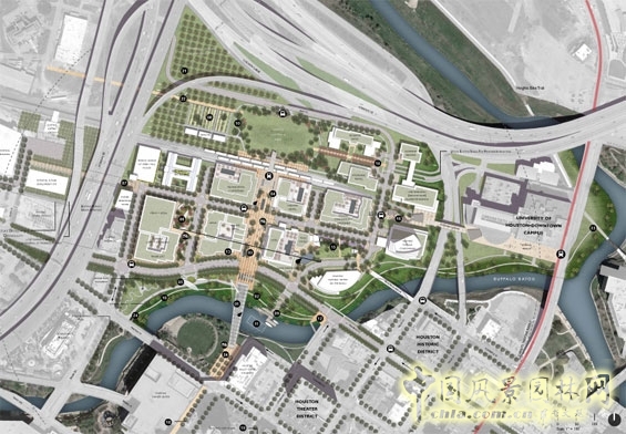 “Bayou Commons”方案整體規(guī)劃圖 城市設(shè)計競賽 世界園林 規(guī)劃設(shè)計 中國風景園林網(wǎng)